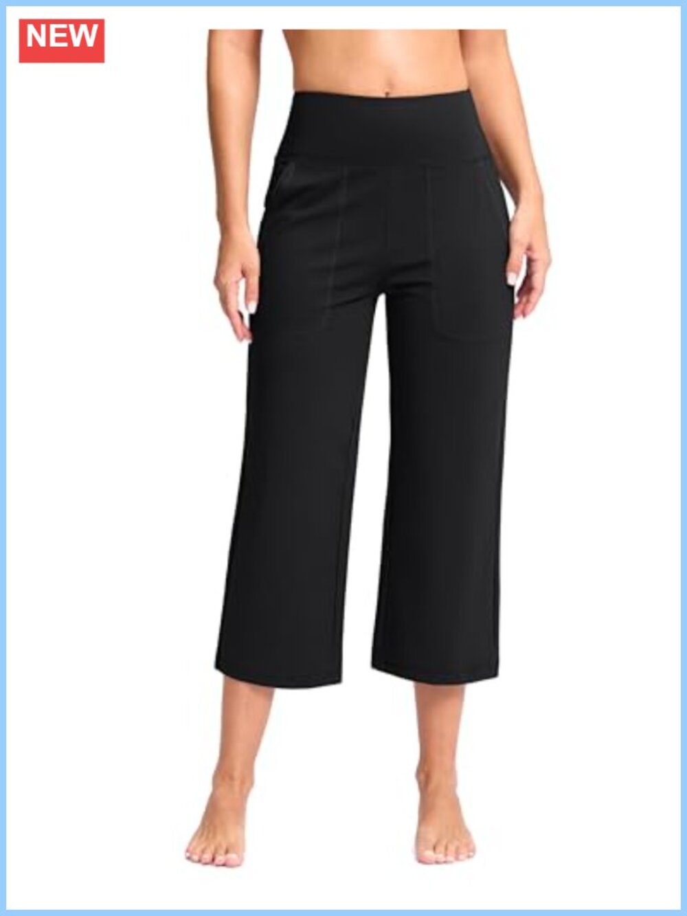 Wide Leg Capri Yoga Pants High Waist with Pockets for Workout Travel
